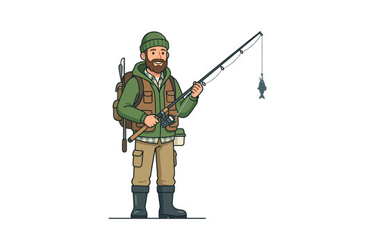 Bearded Fisherman Character Vector Illustration