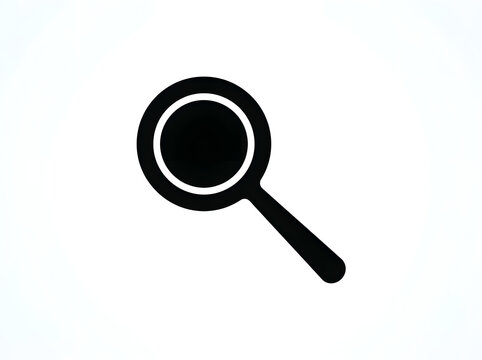Minimalist black silhouette icon representing a magnifying glass for website search interface and digital data navigation tools