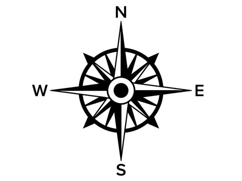 Vintage compass rose icon symbol for navigation travel direction and marine map illustration isolated on white background