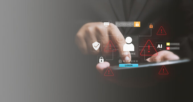 A business professional engages with a digital interface, revealing cybersecurity threats and alerts, enhancing data security and risk management in a modern studio setting. Ledger