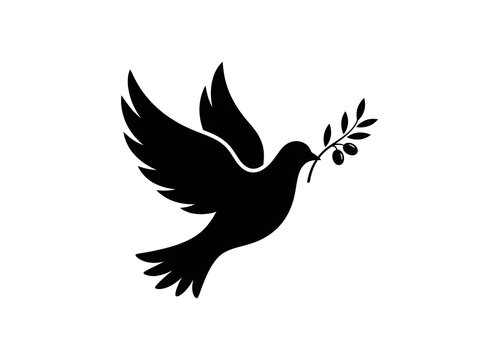 Flying Peace Dove Silhouette with Olive Branch Symbolizing Hope Freedom and Harmony Icon Vector