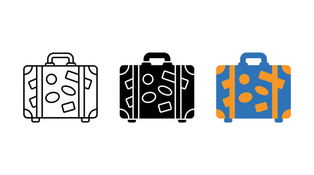 Vintage suitcase travel icon set with stickers suitcase stickers vacation collection isolated