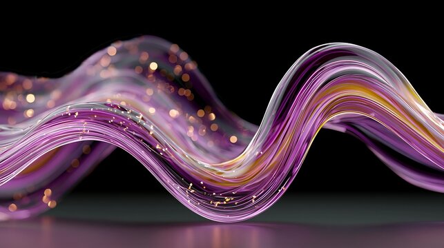 Flowing ribbon of translucent violet, lavender, and gold light arcs dynamically against a dark surface, representing connectivity and vibrant energy