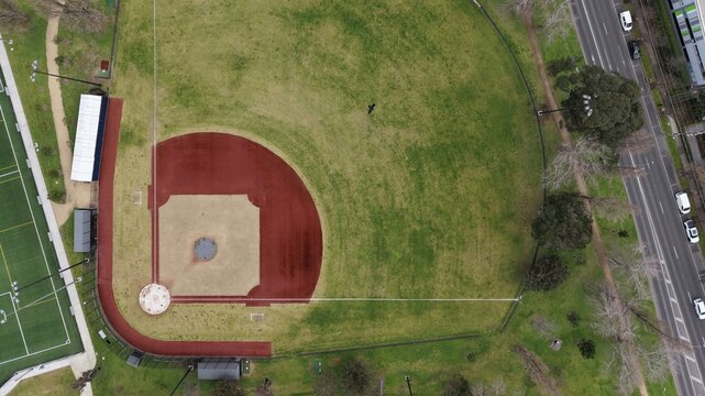 Baseball field aerial view showing sport landscape and urban park