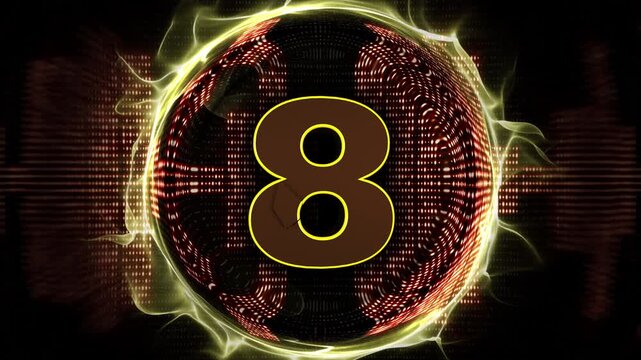 Number 8 Explosive Top Ten Music WAVE Number Transition Animation on Alpha Channel, Loop
