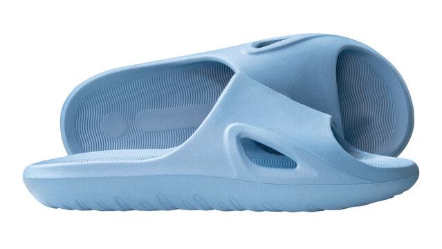 A pair of blue male slipper or sandal in stack isolated with clipping path in png file format