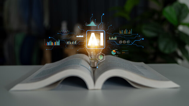 Artificial Intelligence (AI) for business data analysis and analytics. A concept of using AI for data visualization, reporting, and insights. Motif