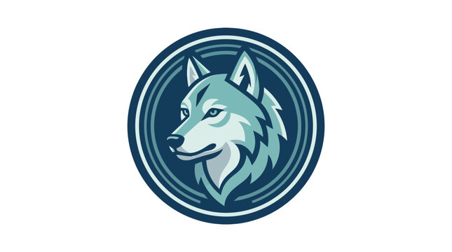 Blue wolf head mascot logo in circular frame