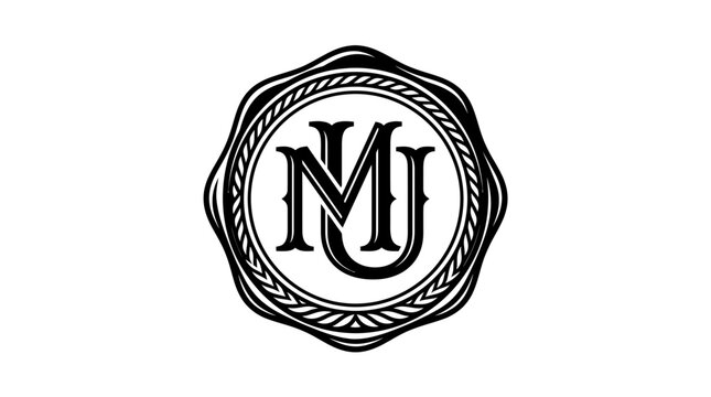 Bold MJ monogram inside multi-layered circular badge.