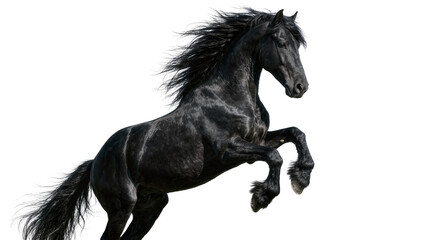Majestic black horse rearing up with flowing mane and tail, isolated on transparent background © Igor