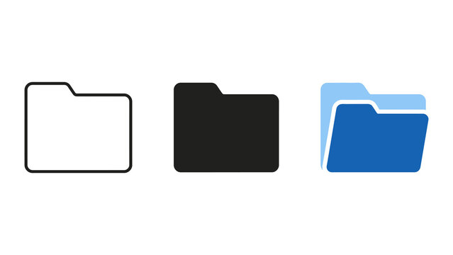 Folder icon set open and closed file folders outline, solid, and layered vector icons isolated on transparent background
