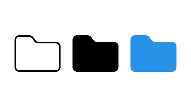Folder icon set simple file directory symbols outline, solid, and blue flat vector icons isolated on transparent background