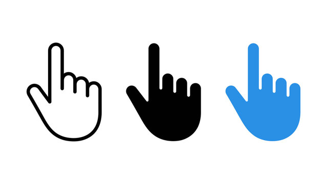 Hand pointer icon, cursor vector symbols collection, click signs, finger pointing symbols isolated on transparent background