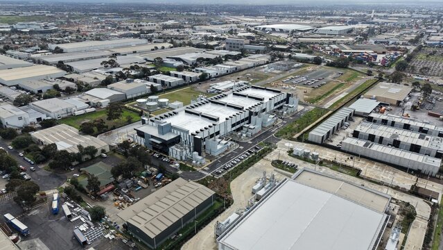 Melbourne industrial data center complex aerial view