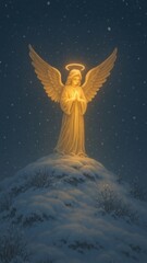 Fototapeta premium Serene angel glowing snow night mobile wallpaper