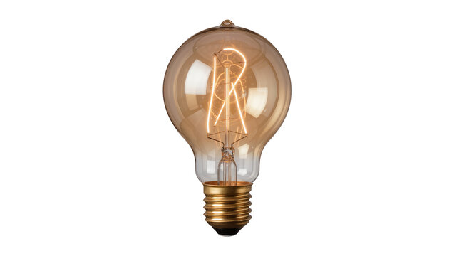 Edison light bulb with glowing filament, isolated on transparent background