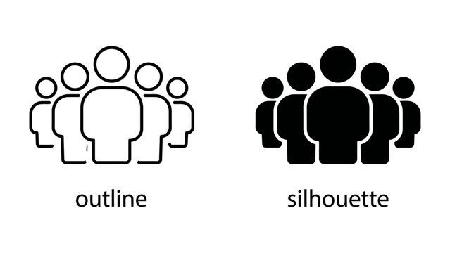Group Icons: A set of simple outline and silhouette icons depicting a group of people, symbolizing community, teamwork, and collective action.