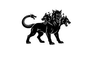 Fototapeta premium Cerberus Three Headed Hound Silhouette Sticker Vector. Greek Underworld Mythical Beast Icon Isolated.