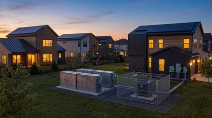 Residential microgrid infrastructure with solar panels and batteries © NNJ Designs