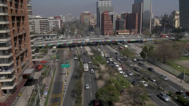drone view Santiago downtown traffic Chile las condes urban city