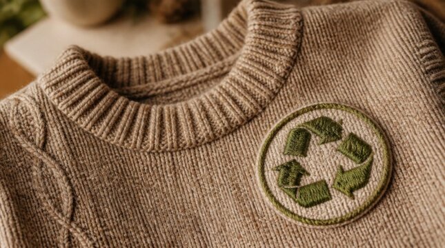 Brown Knit Sweater with Recycling Patch