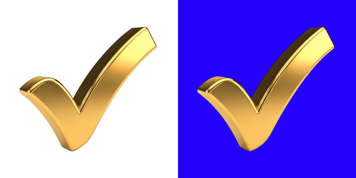 Shiny 3D gold check mark symbol icon for web design
