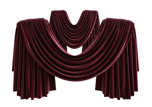 Elegant Burgundy Velvet Drapes with Swags and Tails.