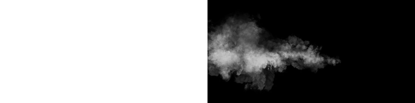 Diffuse gray smoke forming soft, layered atmospheric trails with realistic transparency and subtle fading edges. Ideal as a cinematic haze overlay, steam effect, or atmospheric fog element for graphic