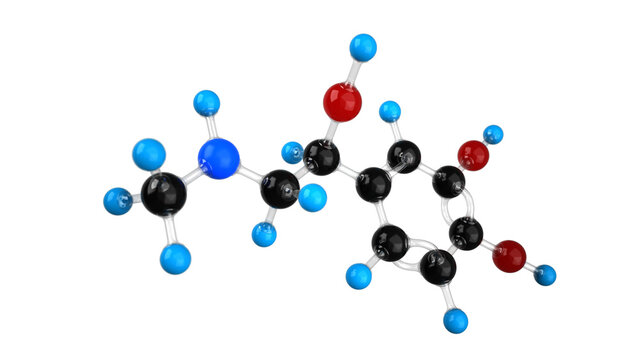 Adrenaline molecule 3D render isolated on transparent background