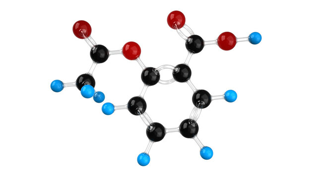 Molecule of an acetylsalicylic acid 3D illustration isolated on transparent background.
