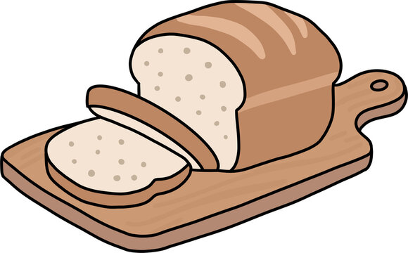 Fresh loaf of bread and sliced bread on a wooden cutting board vector illustration