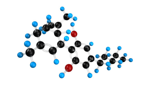 Molecule of CBD 3D illustration isolated on transparent background.