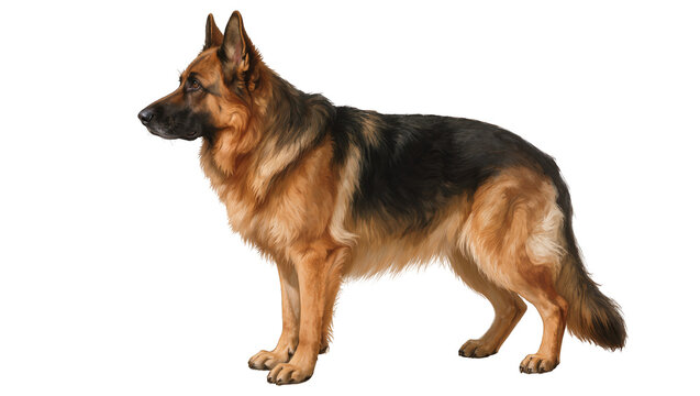 Majestic German Shepherd dog standing alert, isolated on transparent background