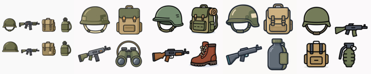 Fototapeta premium A set of cute army equipment vectors.