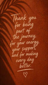 Thank You For Being Part Of The Journey Gratitude Quote Poster Terracotta Wall