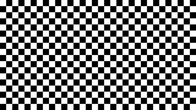 Fast black and white checkerboard moves right in a seamless optokinetic loop. Energetic geometric motion supports vestibular training, visual tracking, neurology, and medical education.
