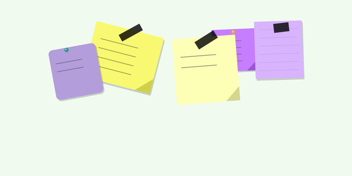 Floating sticky notes with black tape and pins