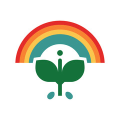 Fototapeta premium Green plant sprout with colorful rainbow arch icon environment colorful conservation