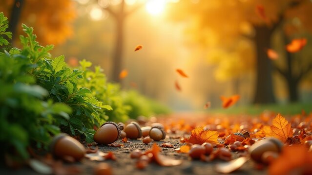 seamless summer to autumn foliage transition golden hour advertising background natural decay harvest theme retail mockup