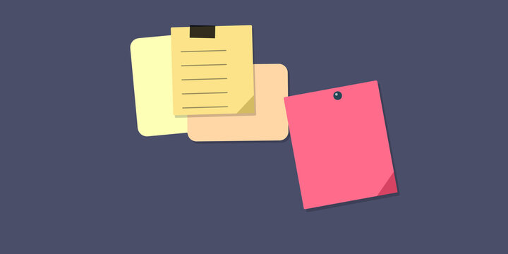 Flat design documents and sticky note on dark background