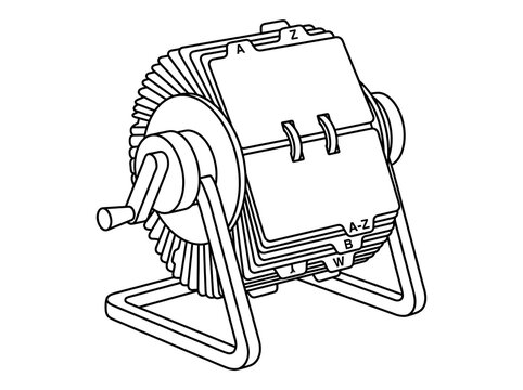 Vintage Rotary Card File Rolodex Line Icon - Office Contact Index Address Organizer Vector Illustration