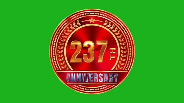 Royal 237th anniversary gold medal emblem featuring deep red radial brushed texture with glittering highlights 4k video