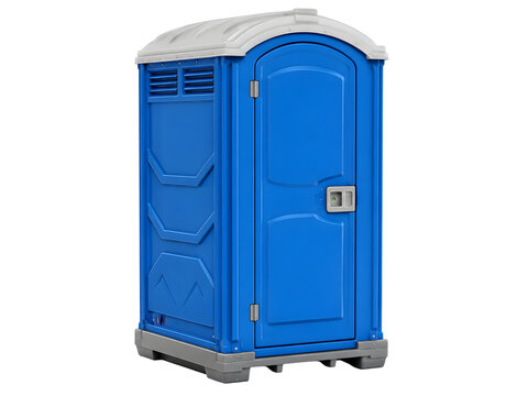Blue portable toilet, mobile chemical restroom, outdoor plastic latrine cabin isolated on Transparent Background
