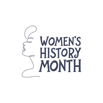 Women's history month typography with female face outline