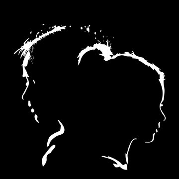 Female profile silhouette in white on black