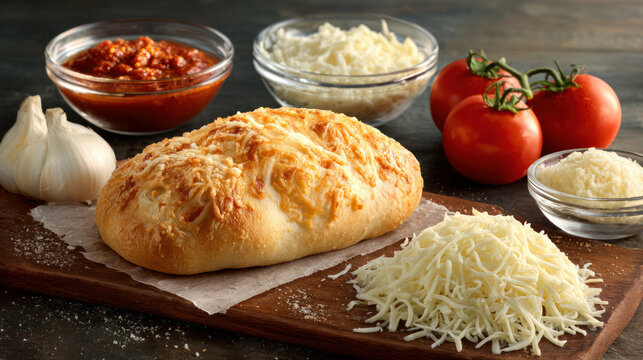 Fresh Homemade Cheese Bubble Pizza Bread with Melted Cheese and Italian Herbs