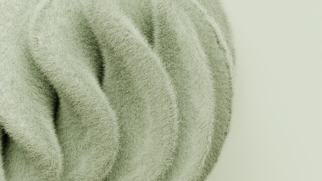 Sage Green Fluffy Textile with Soft Curved Folds and Minimal Negative Space