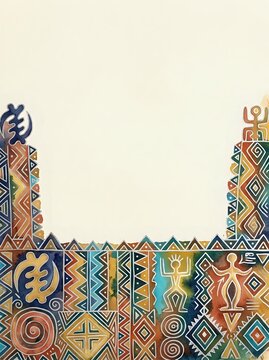 Ornamental border frame with ethnic geometric patterns, tribal