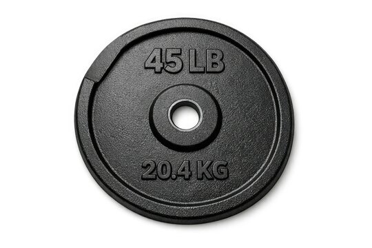 A close-up shot of a weight plate on a white background