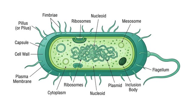 Labeled cross-section diagram of a prokaryotic cell showing internal organelles